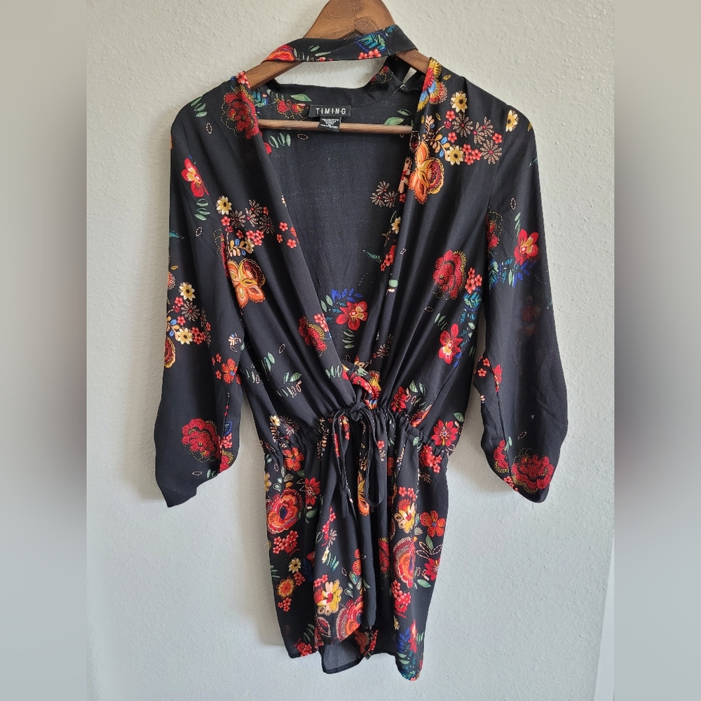Black Floral Choker Romper